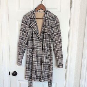 Solitaire Black & White Plaid Trench Coat